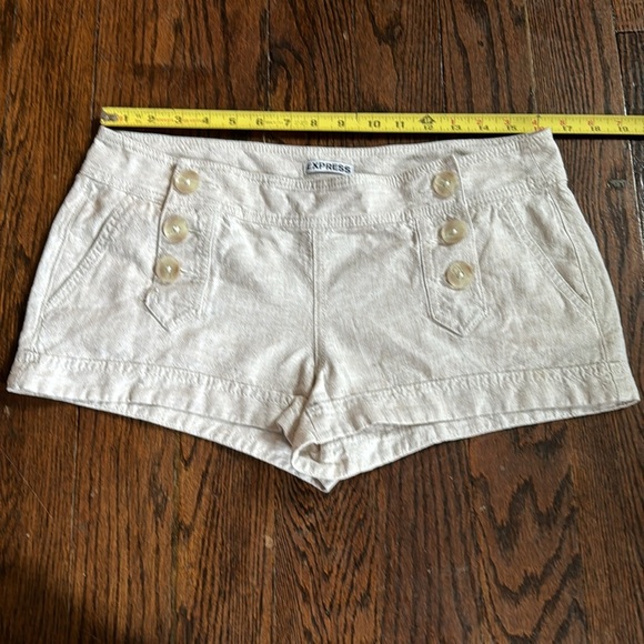 Y2K Express Micro Sailor Buttons Cream Linen Shorts Womens Size 8 Breathable - Picture 6 of 12